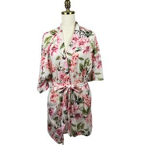 Show Me Your Mumu Peony Floral Print Belted Robe Womens OS Pink White Romantic